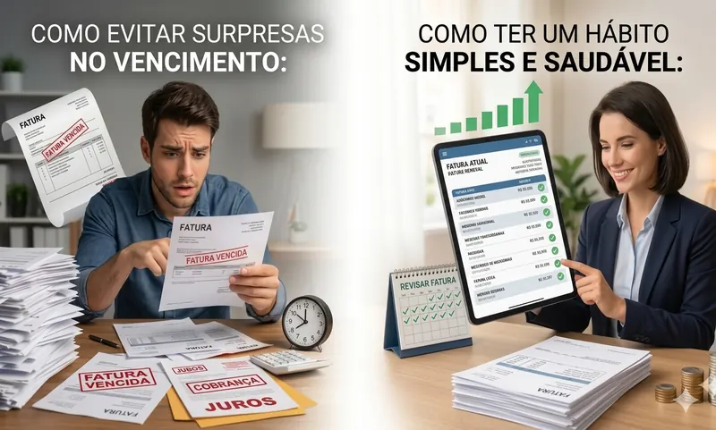 Pessoa revisando fatura do cartão de crédito com planejamento financeiro