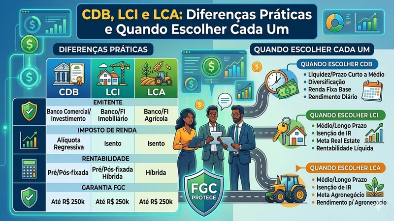 CDB, LCI e LCA: diferenças práticas e quando escolher cada um