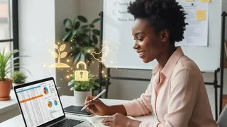 Uma mulher fazendo trabalho extra e verificando seus investimentos