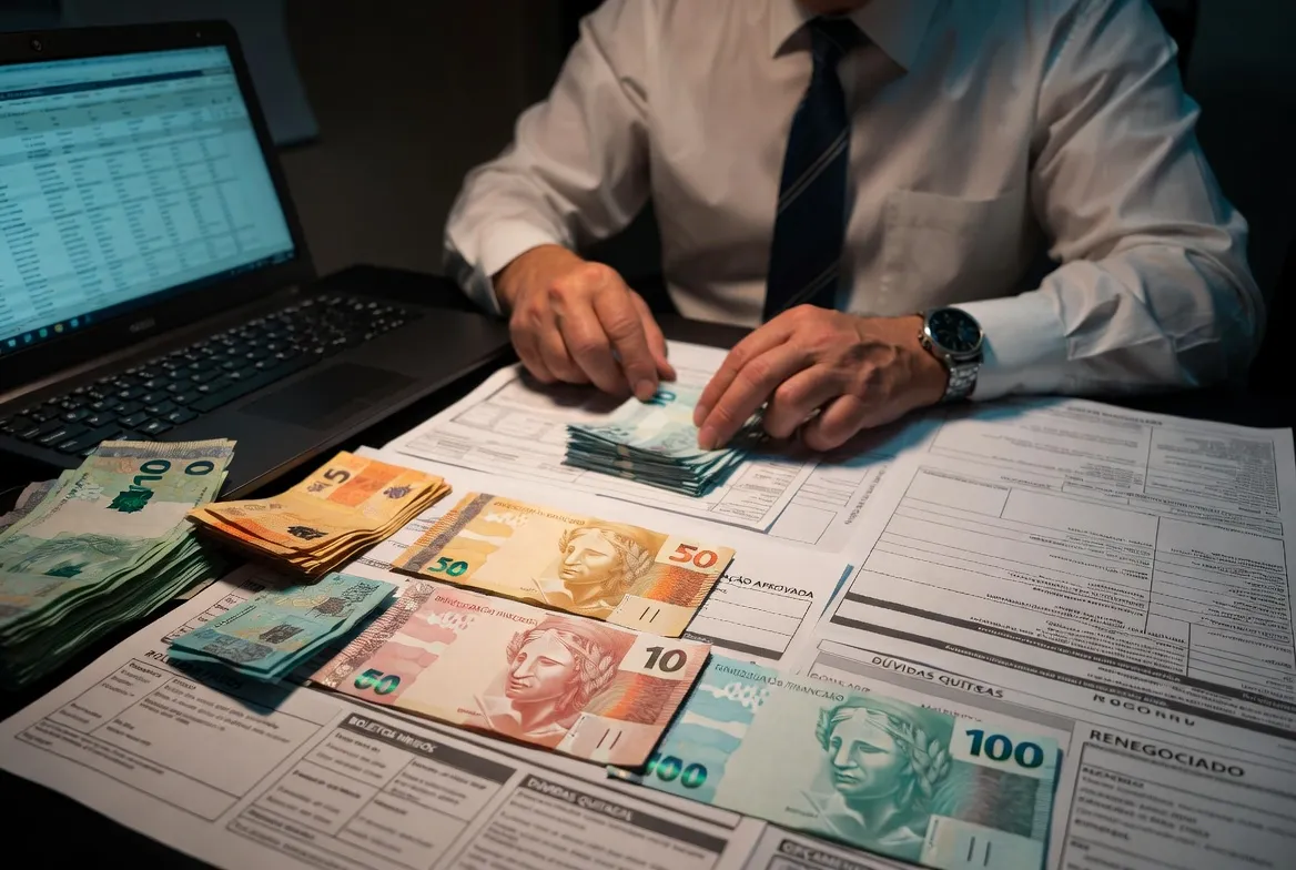 Pessoa organizando dinheiro e renegociando dívidas para recuperar estabilidade financeira