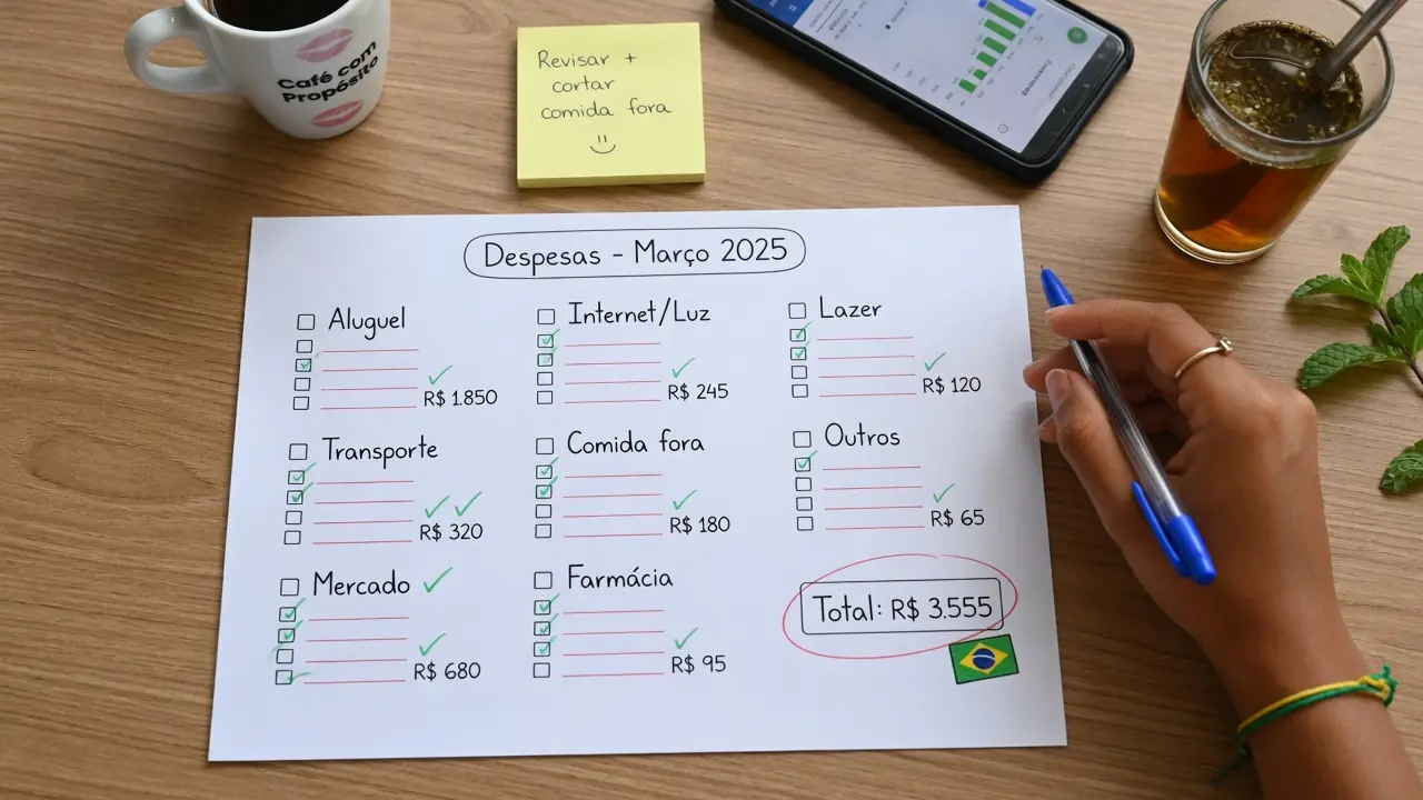 Categorias de orçamento organizadas visualmente para facilitar decisões do mês