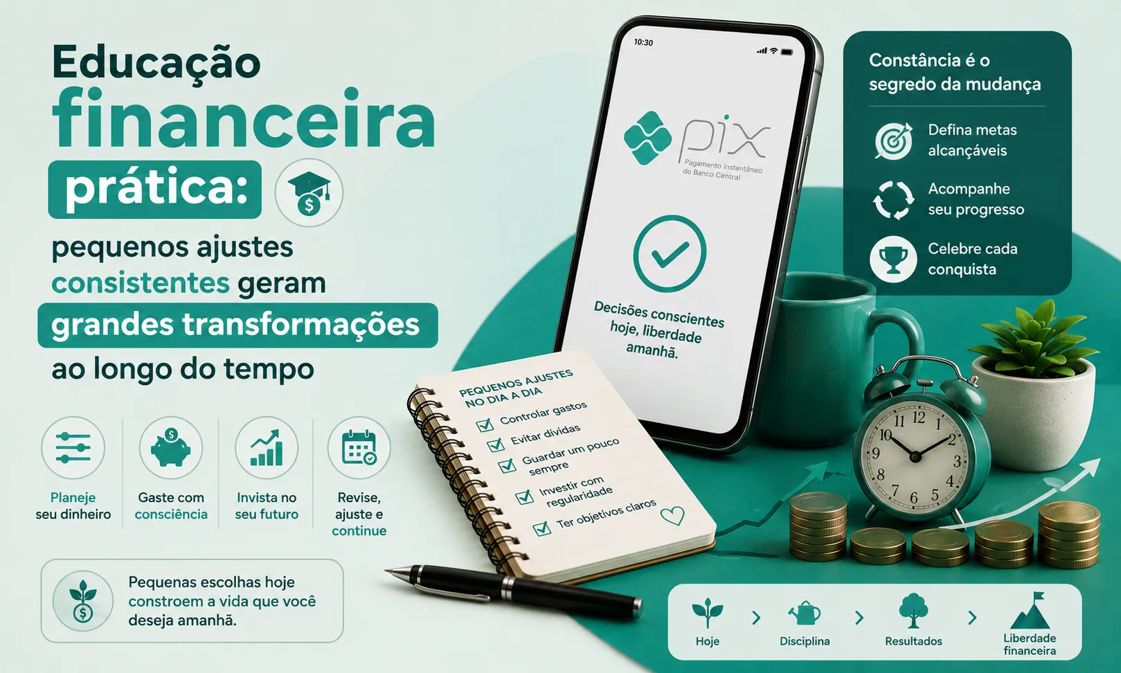 Pessoa com mais clareza financeira após aplicar os conceitos do artigo