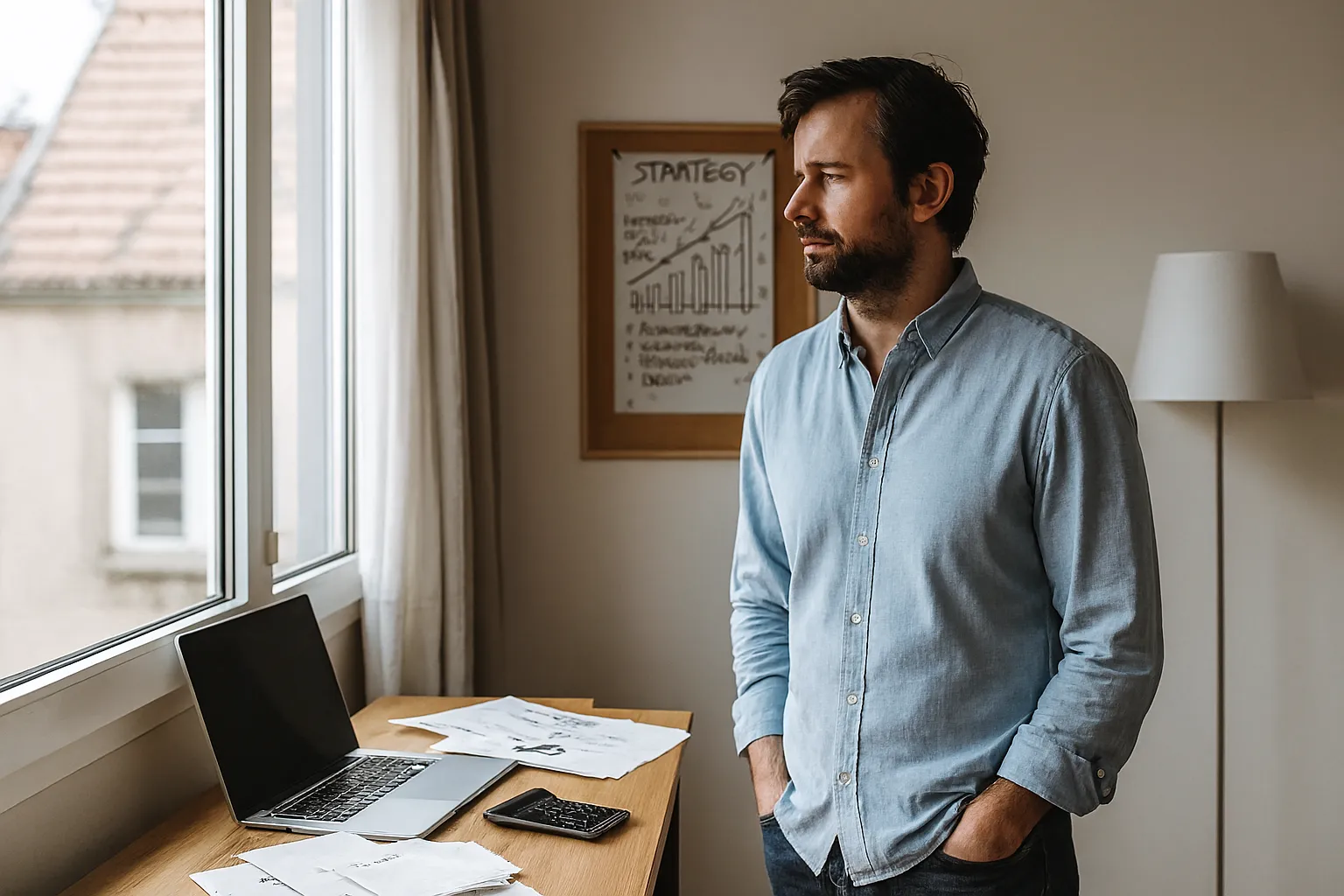 Pessoa refletindo sobre finanças e emoções