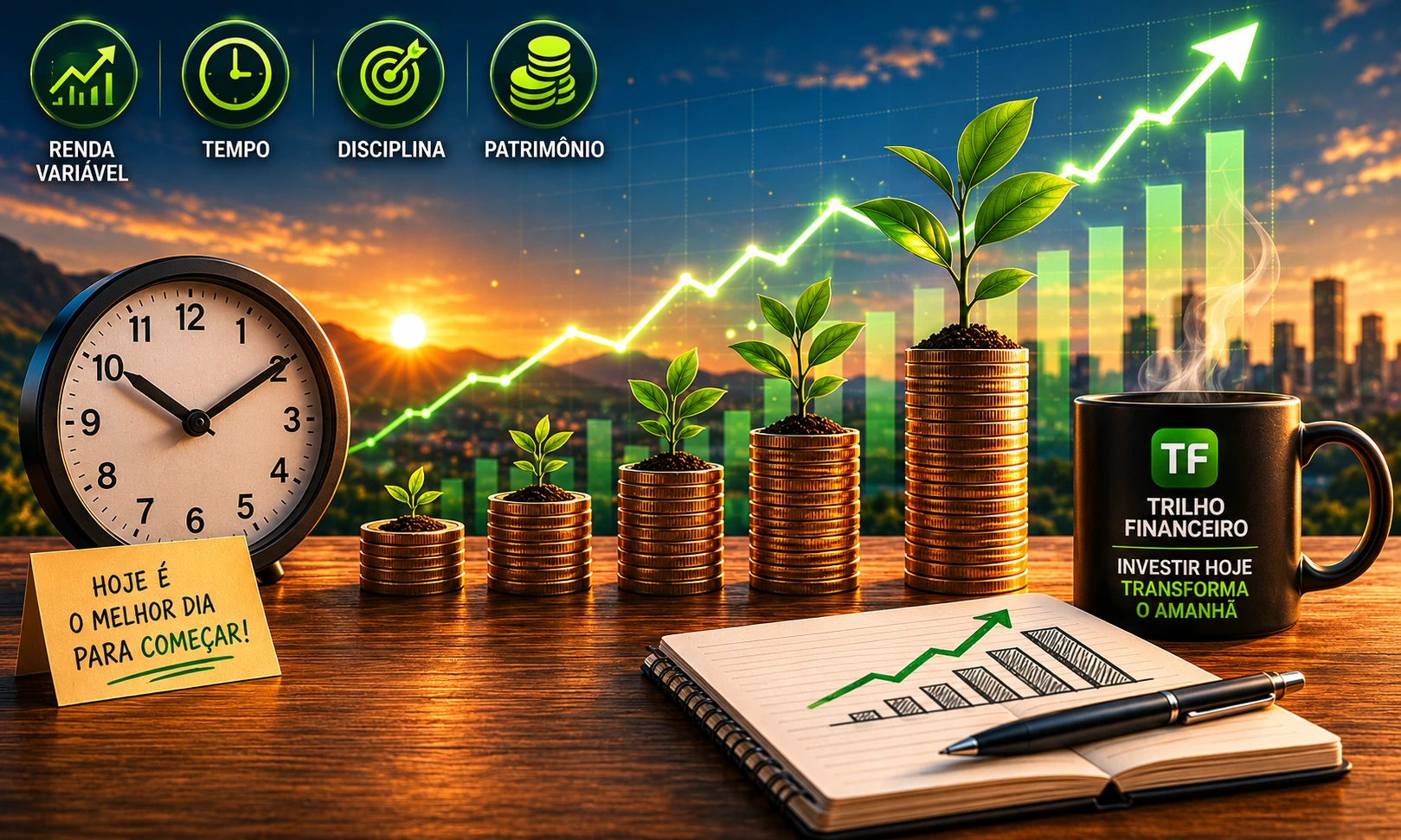 Gráfico mostrando o crescimento de investimentos em renda variável no longo prazo